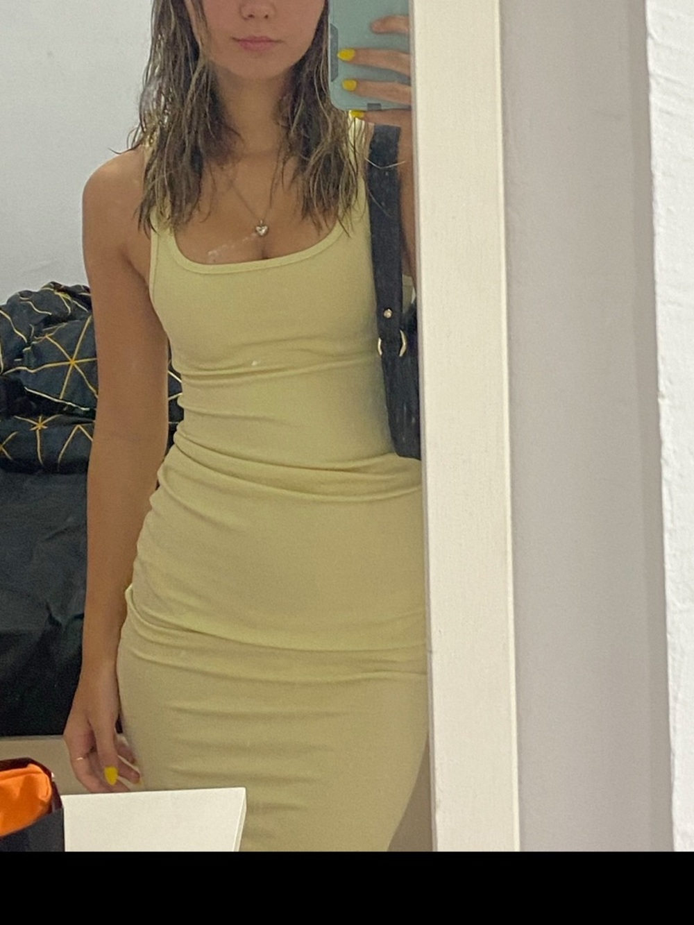 Aritzia Light Yellow Midi Tank Dress